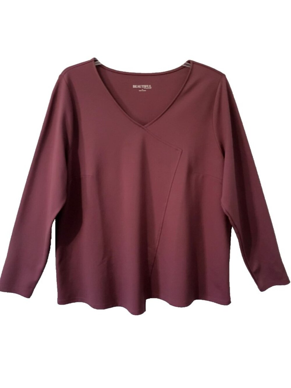 Beautiful by Lawrence Zarian Top A-Symmetrical Faux Wrap V-Neck Stretch - 2X
